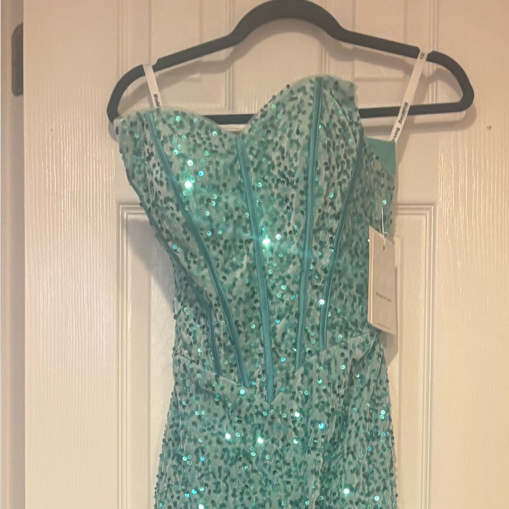Turquoise Sequin Corset Prom Dress 👗